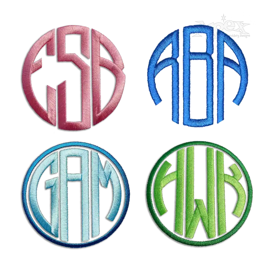 Tall Circle Monogram Machine Embroidery Font by Apex