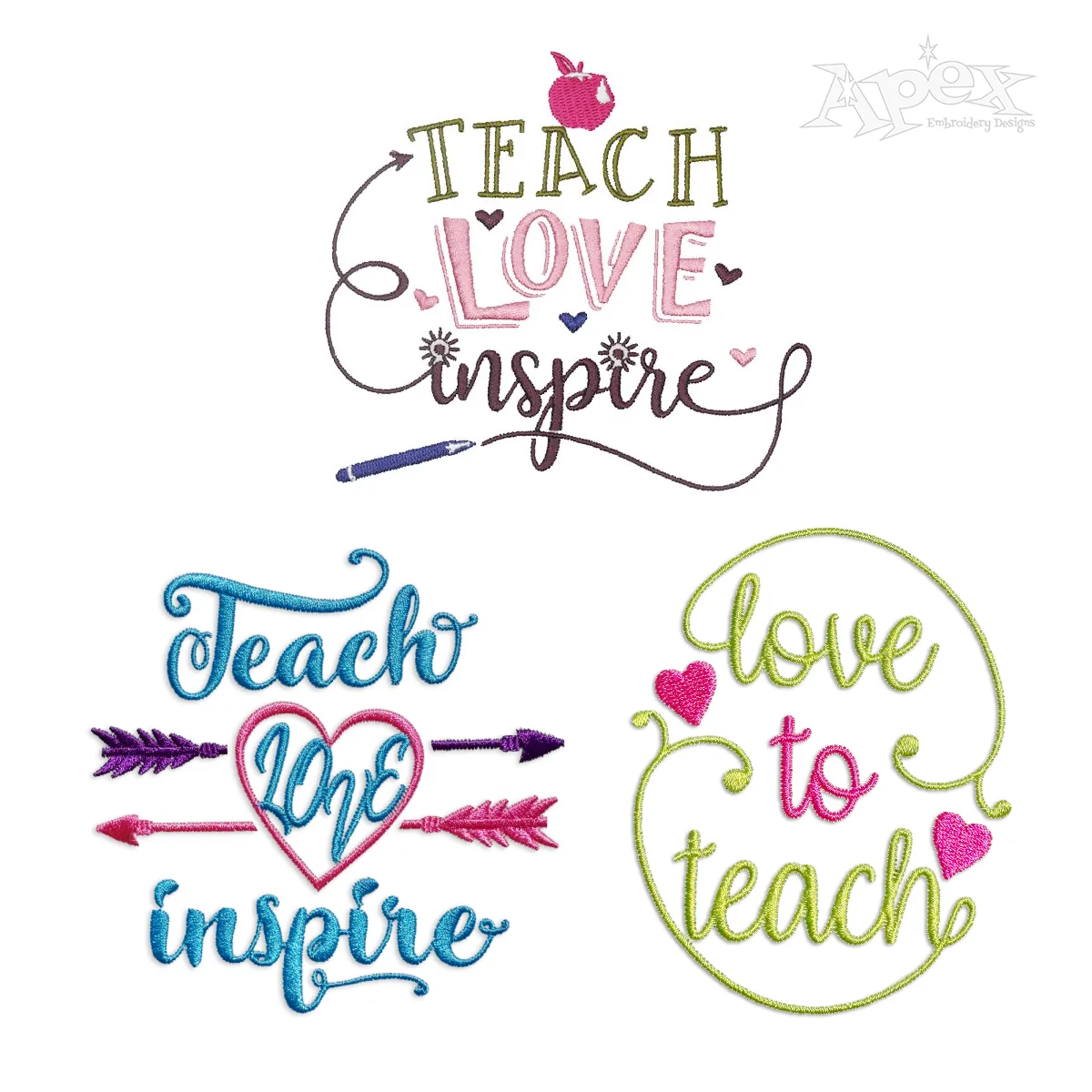 Teach Love Inspire School Machine Embroidery Designs - Apex