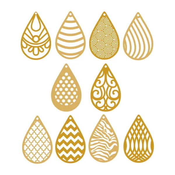 Teardrop Patterns Earrings SVG Cuttable Design