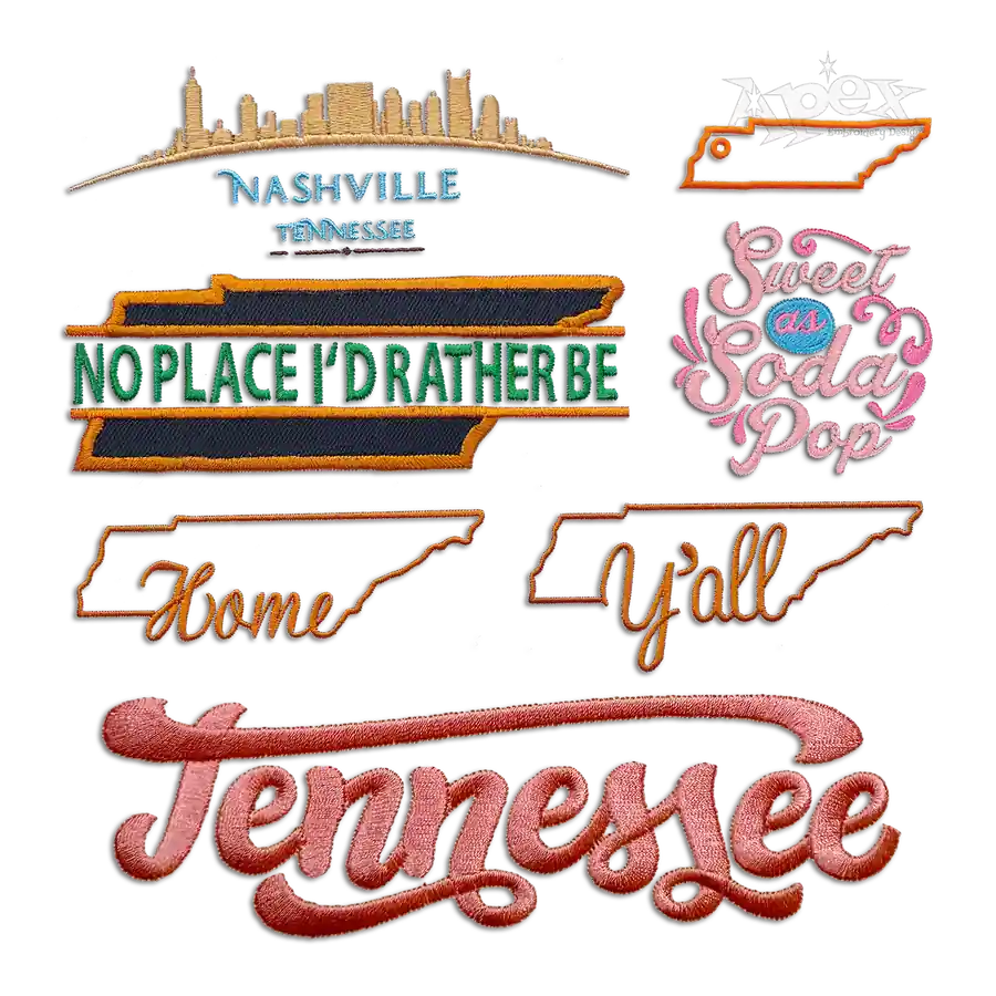 Tennessee TN State Machine Embroidery Designs Digitized by Apex