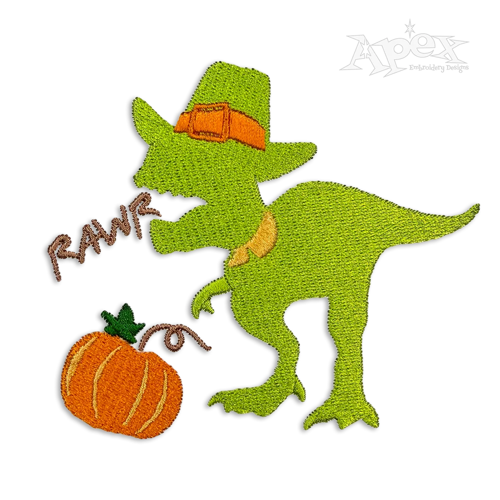 Rawr! Dinosaur Thanksgiving Machine Embroidery Design By Apex