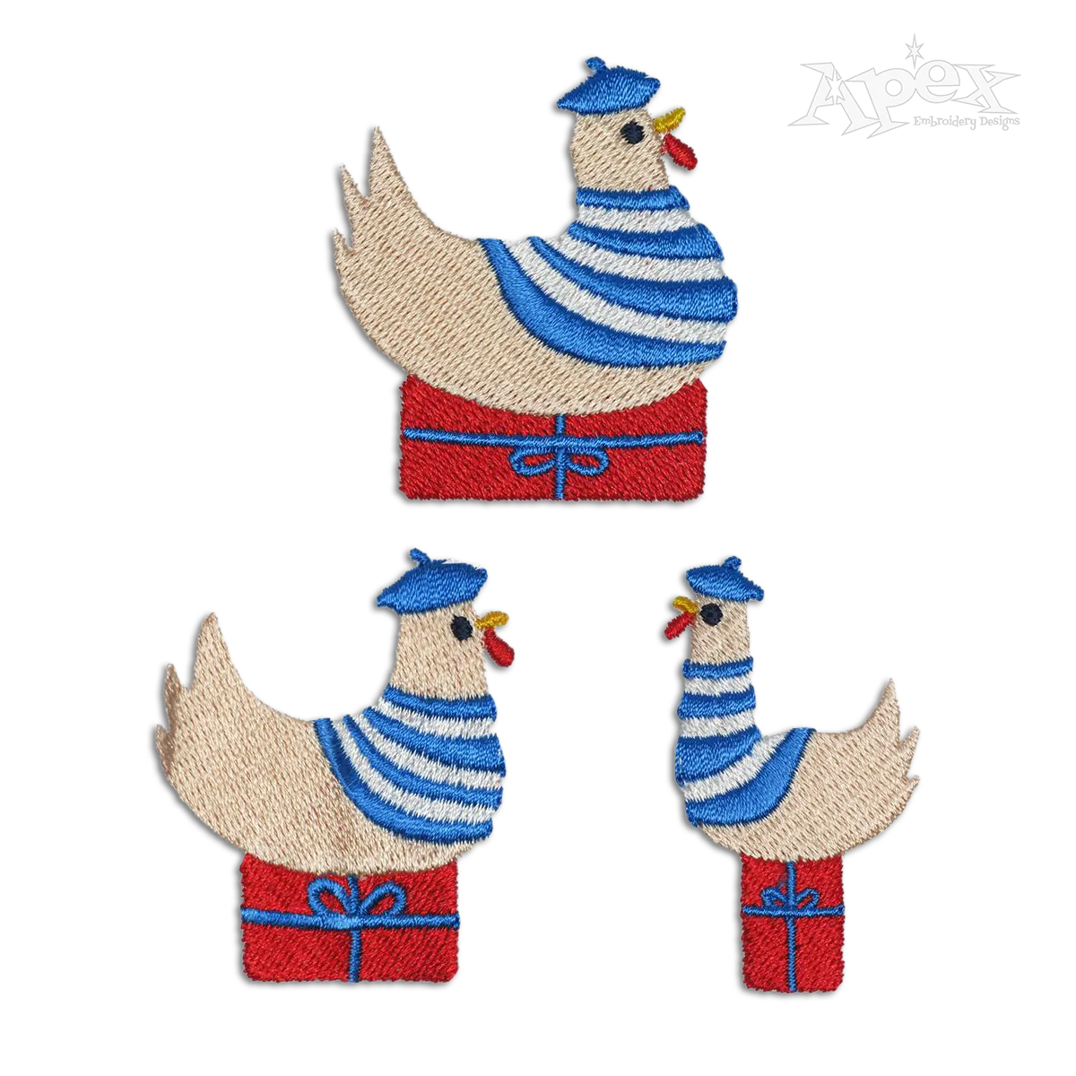 Three French Hens Christmas Machine Embroidery Designs by Apex