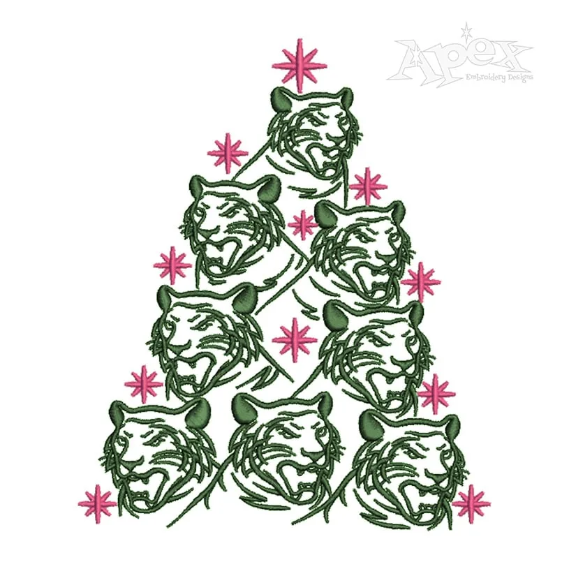Tiger Christmas Tree Embroidery Design