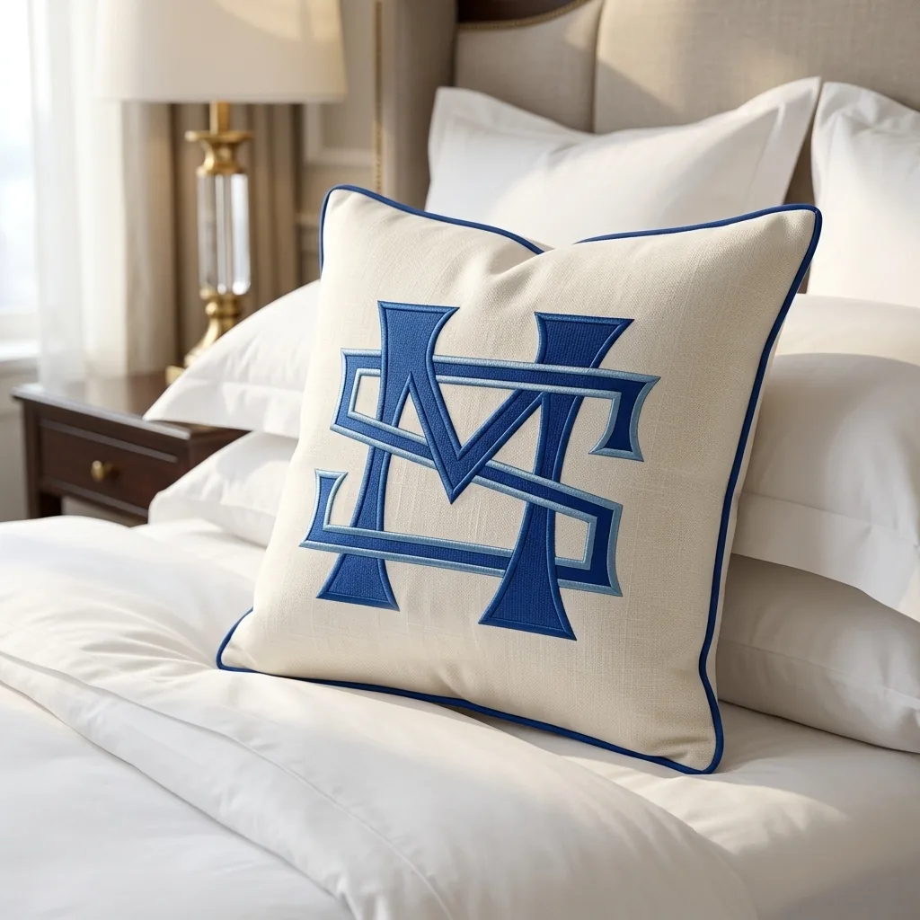 Pillow Titus Roman 2-letter Block Interlocking Monogram Machine Embroidery