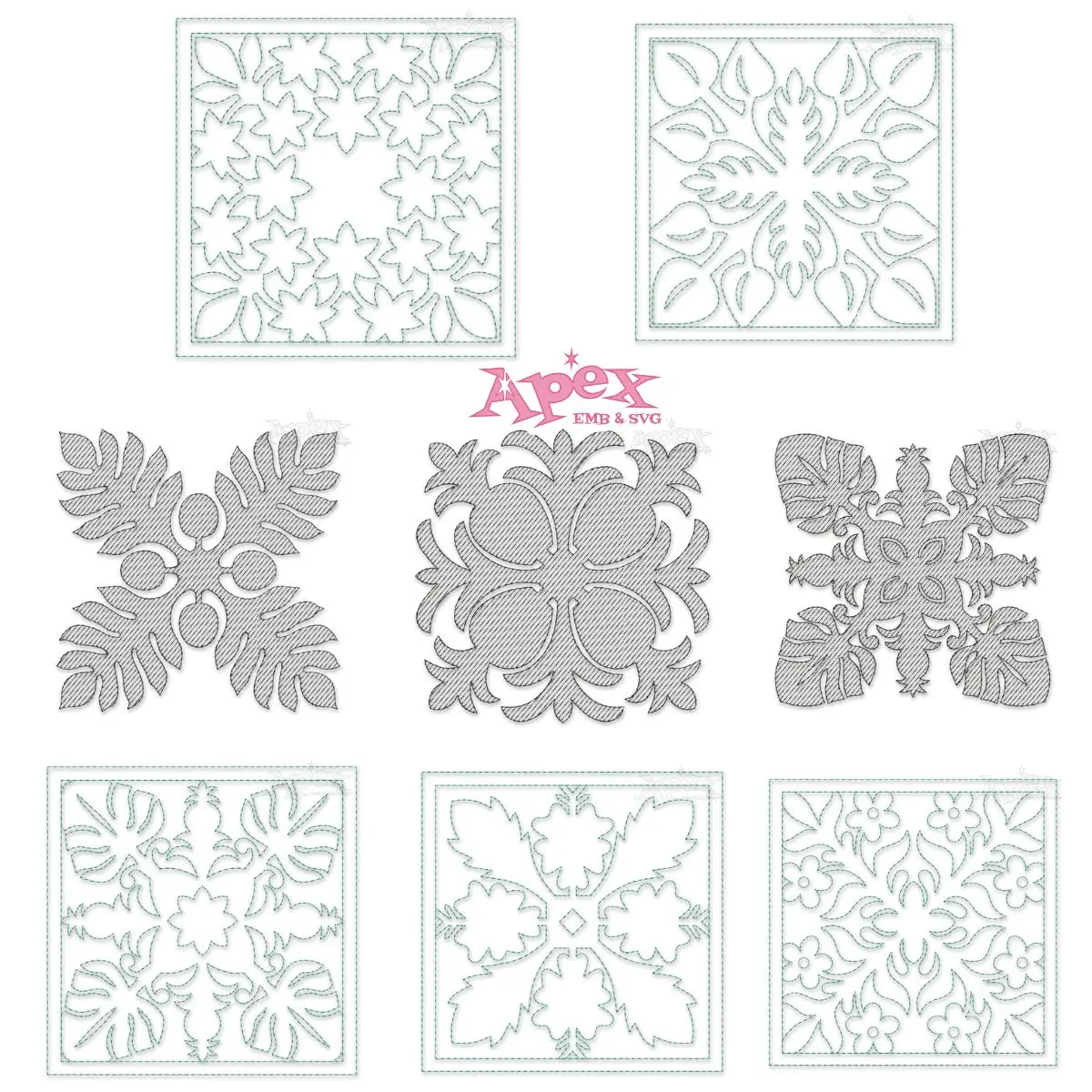 Tropical Quilt Block Embroidery Designs Bundle thumbnail