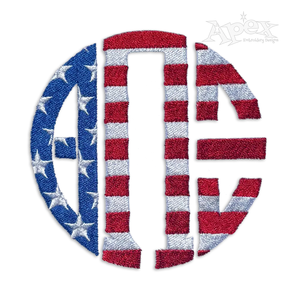 United States Flag Greek Machine Embroidery Font by Apex Designs