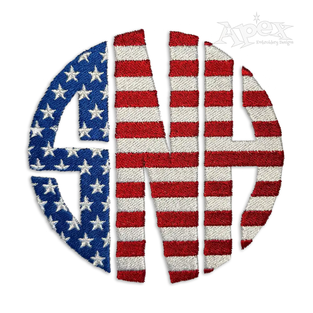 USA Flag Round Machine Monogram Embroidery Font