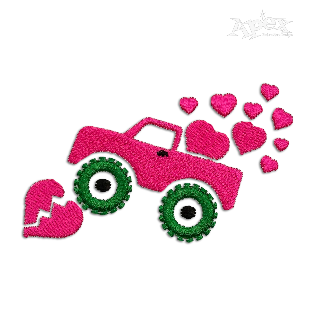 Valentine Day Monster Truck Machine Embroidery Design - Apex