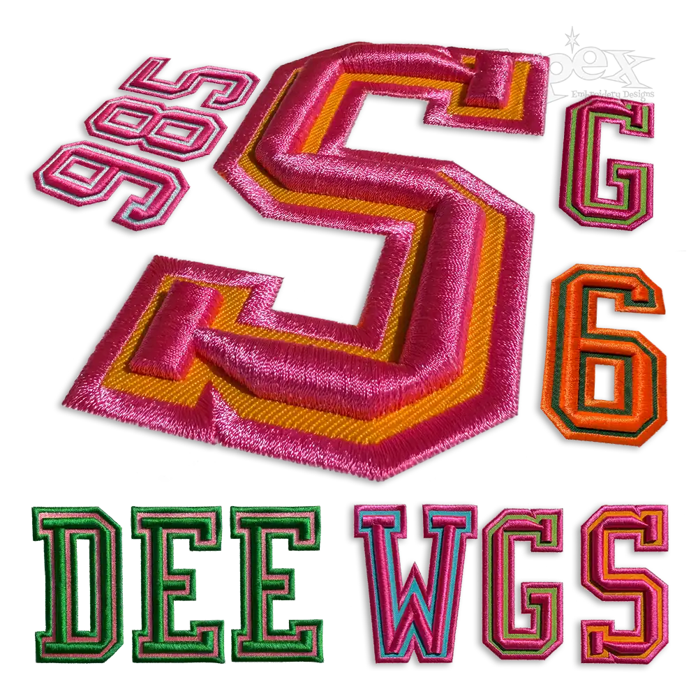 Varsity 3D Fill and Applique Embroidery Font Pack by Apex All