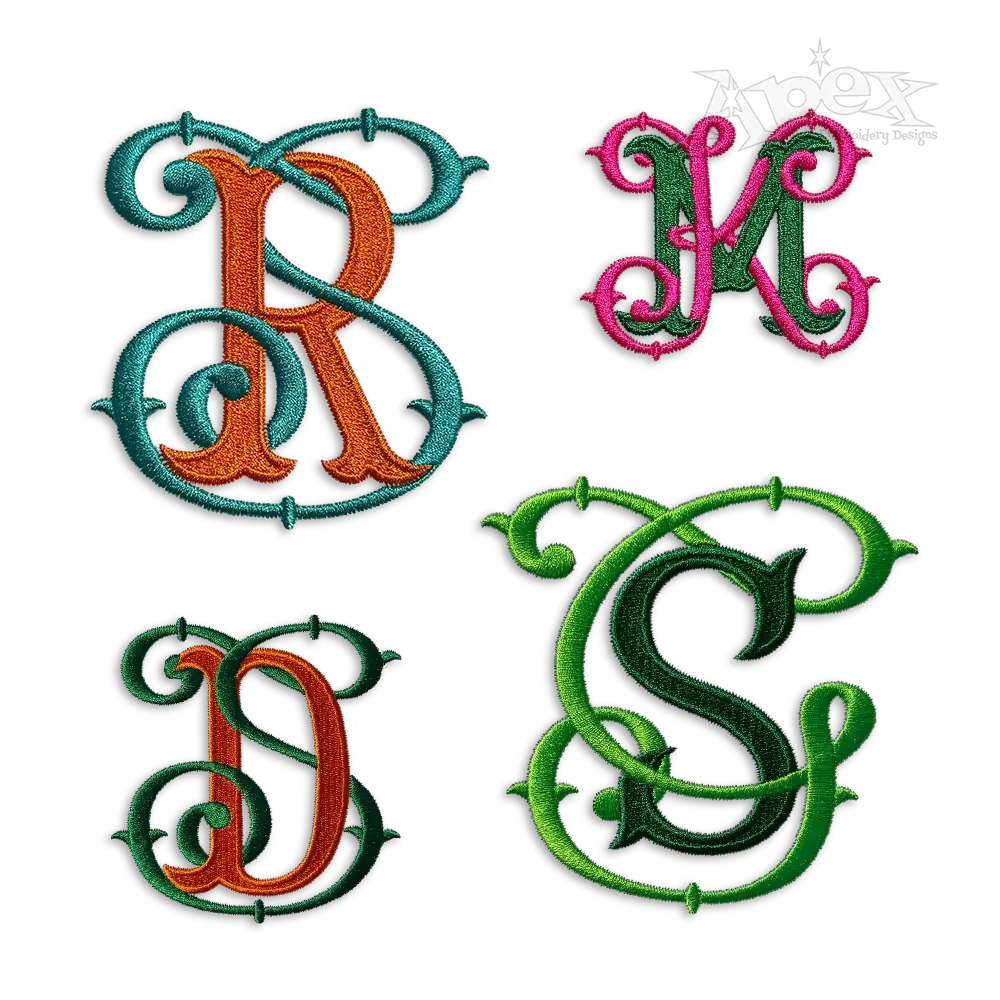 Vine Fishtail Interlocking Monogram Embroidery Font - Apex All