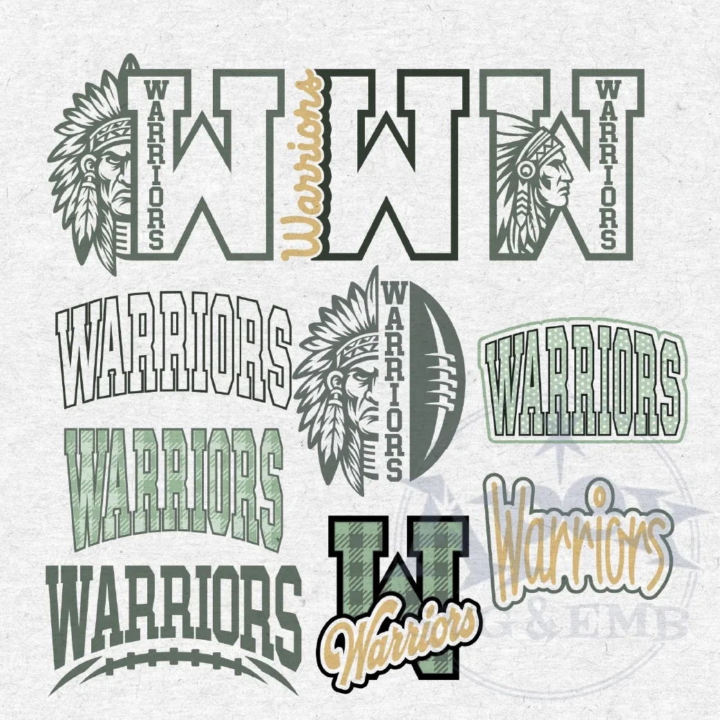 Warriors Mascot School Sports Game Spirit Bundle Vector SVG Design