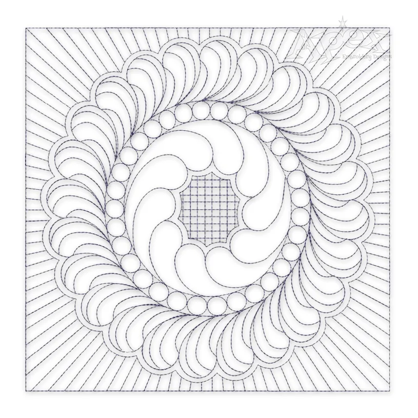 Wavy Floral Wreath Quilt Block Embroidery Design