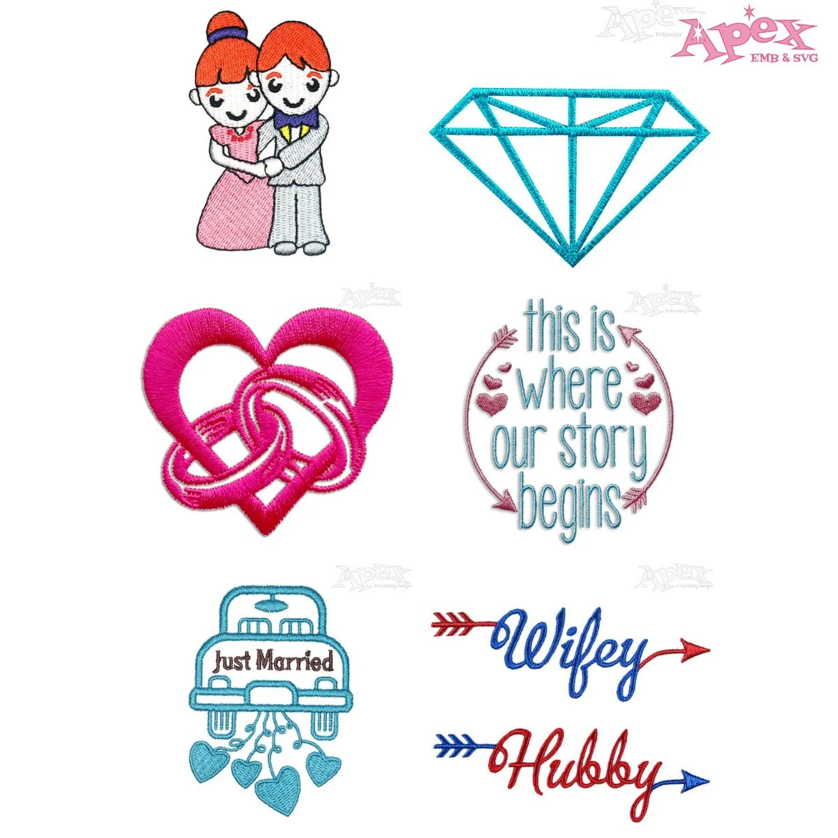 Wedding Love Embroidery Designs Bundle thumbnail