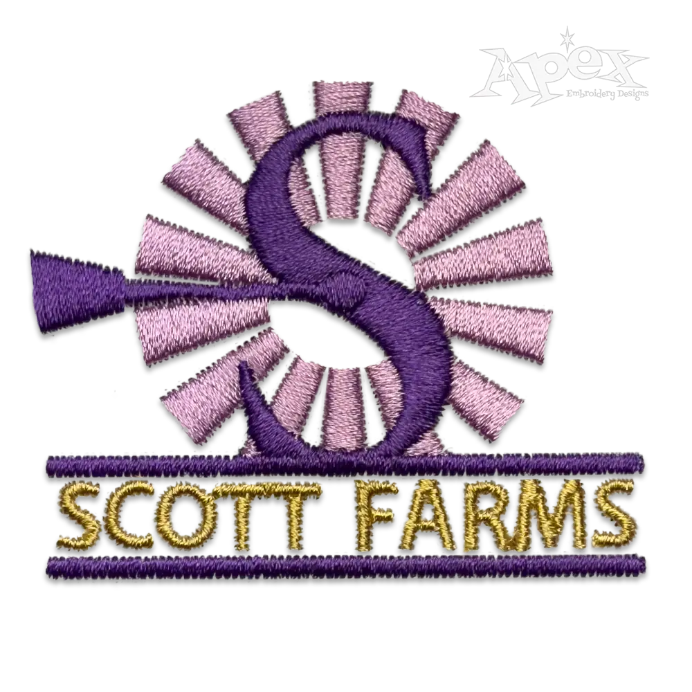 Farm Windmill Split Frame Name Machine Embroidery Set Letters