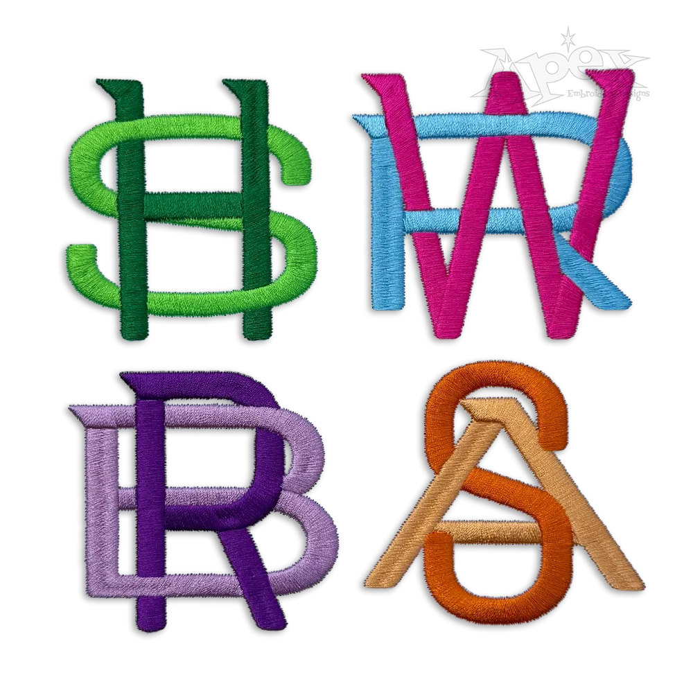 Wings Block Interlocking Monogram Embroidery Font - Apex Letters