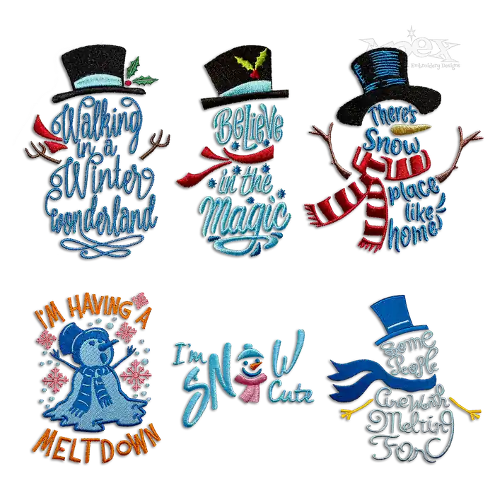 Winter Snowman Sayings Machine Embroidery Designs by Apex All