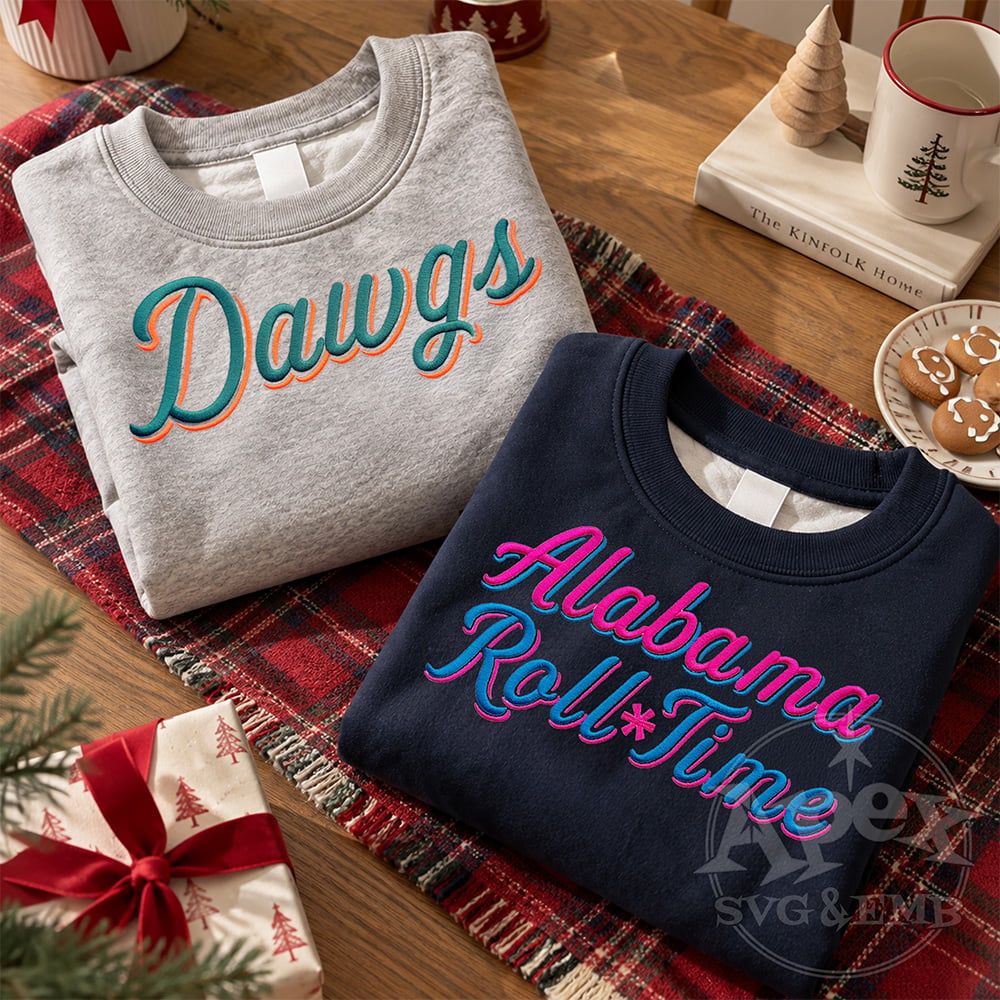 Food Blog Script Script 2-Color Shadow Machine Embroidery Font