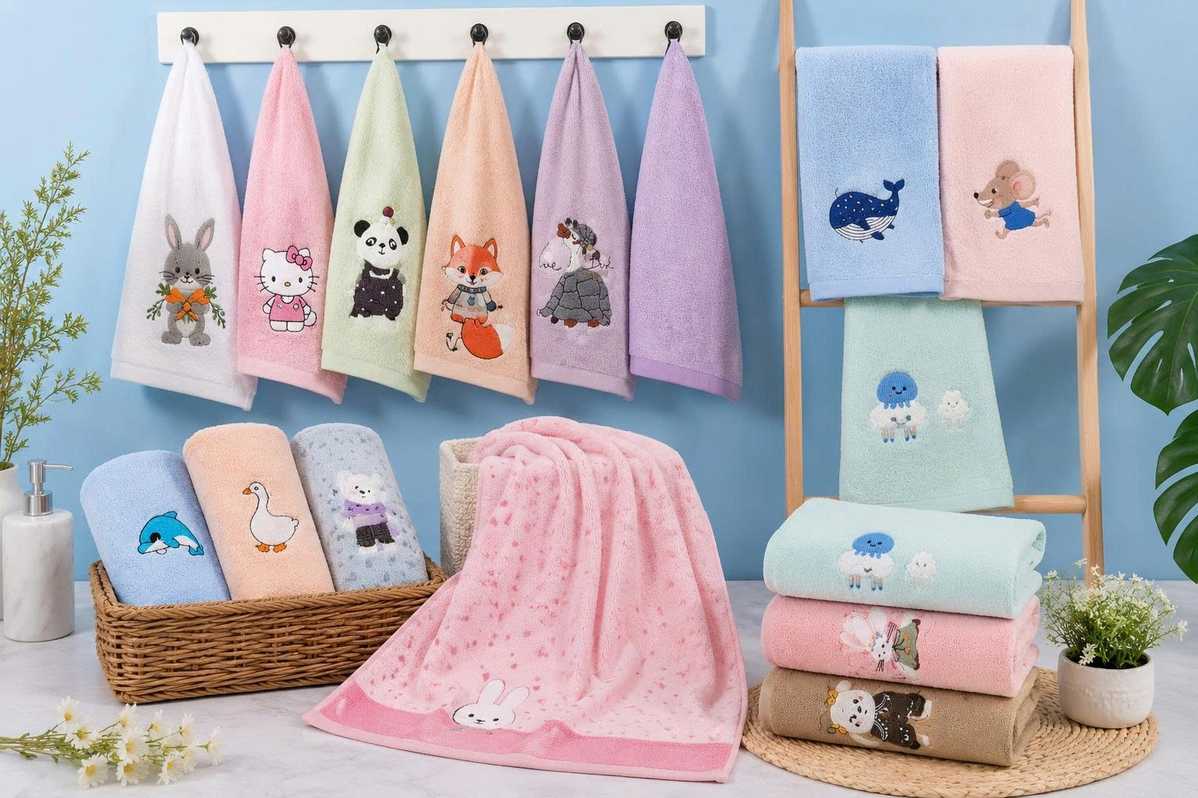 Embroidery designs on bath towels for university students