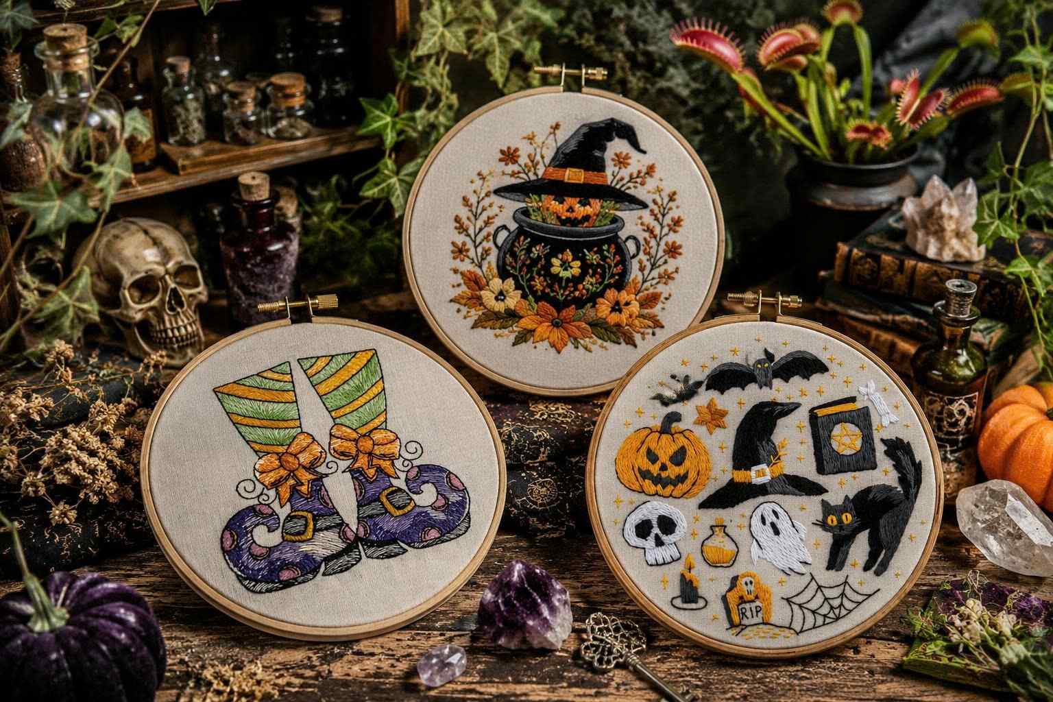 Why have witch-themed embroidery patterns become a global trend?