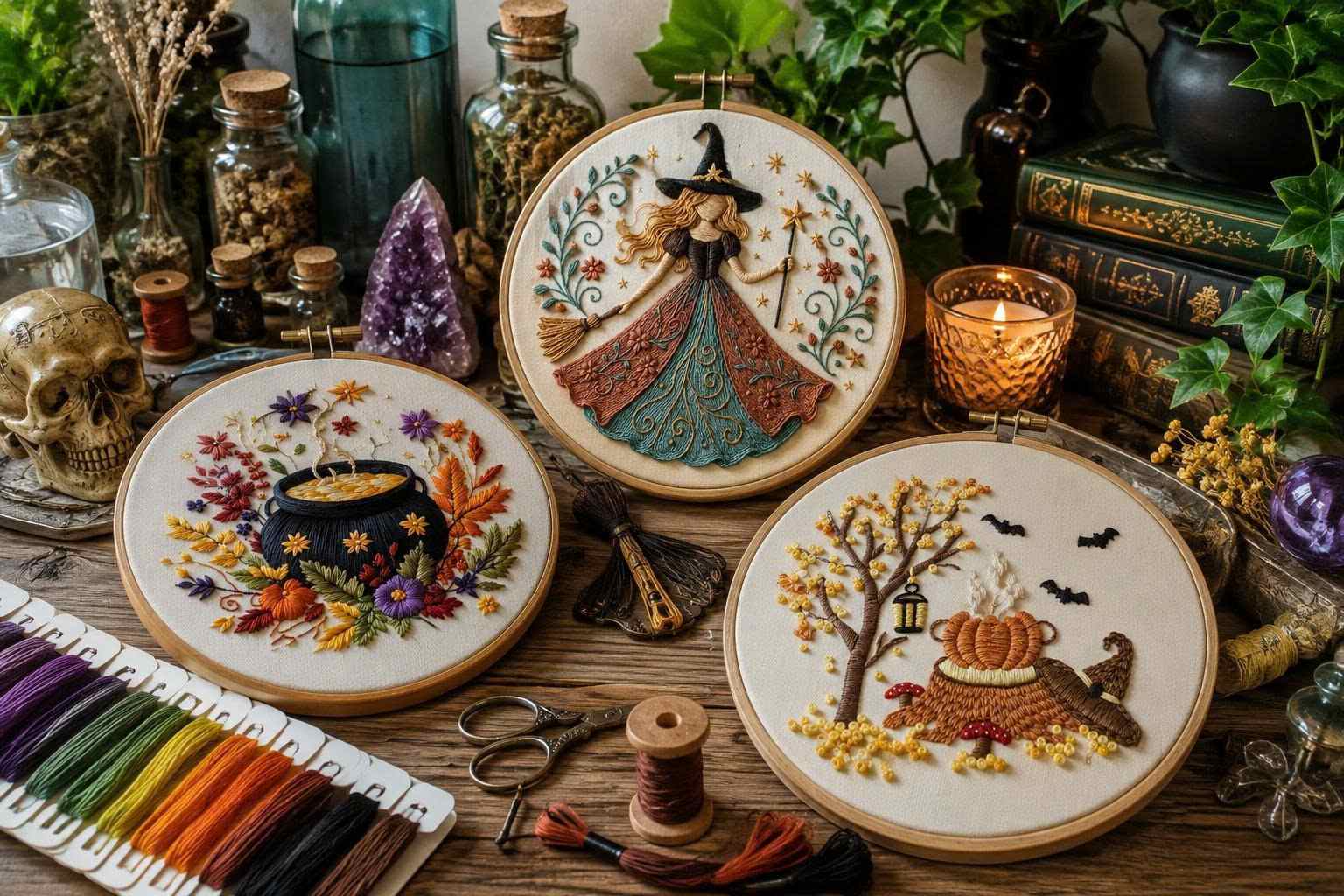 The magical meaning behind witch-themed embroidery patterns