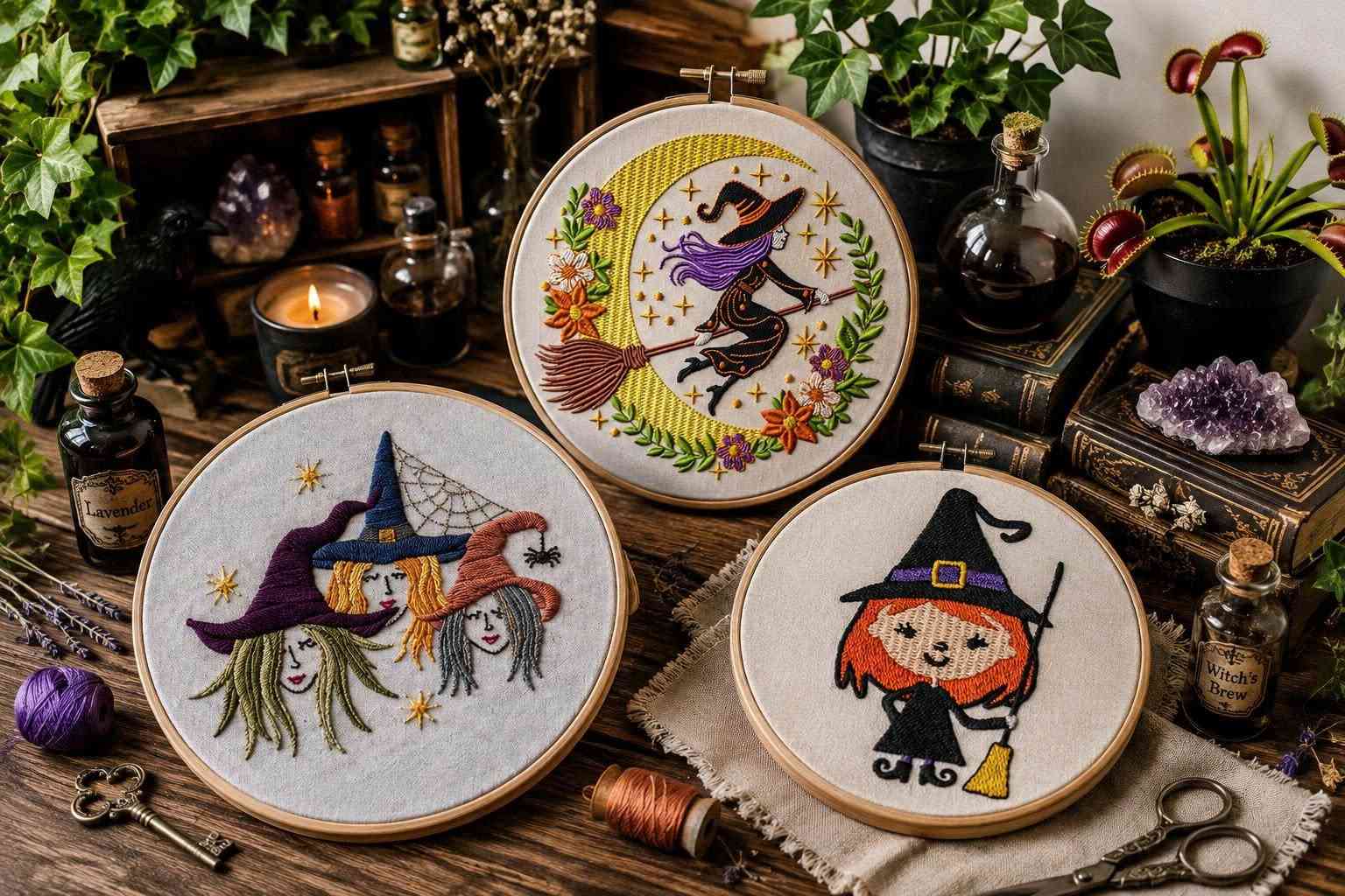 Popular witch-themed embroidery patterns that every embroidery enthusiast should try.