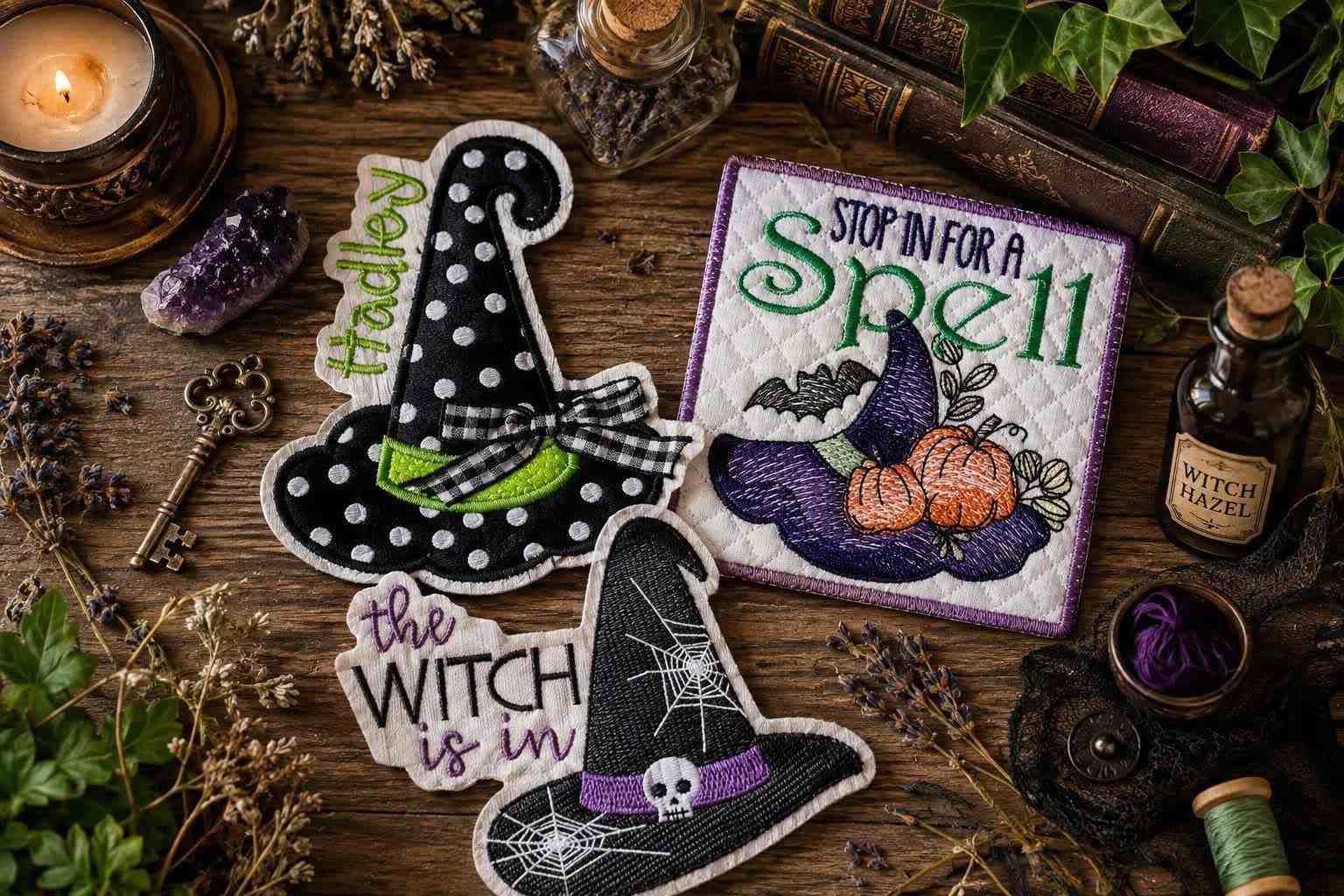 Witch-themed embroidery designs for costumes
