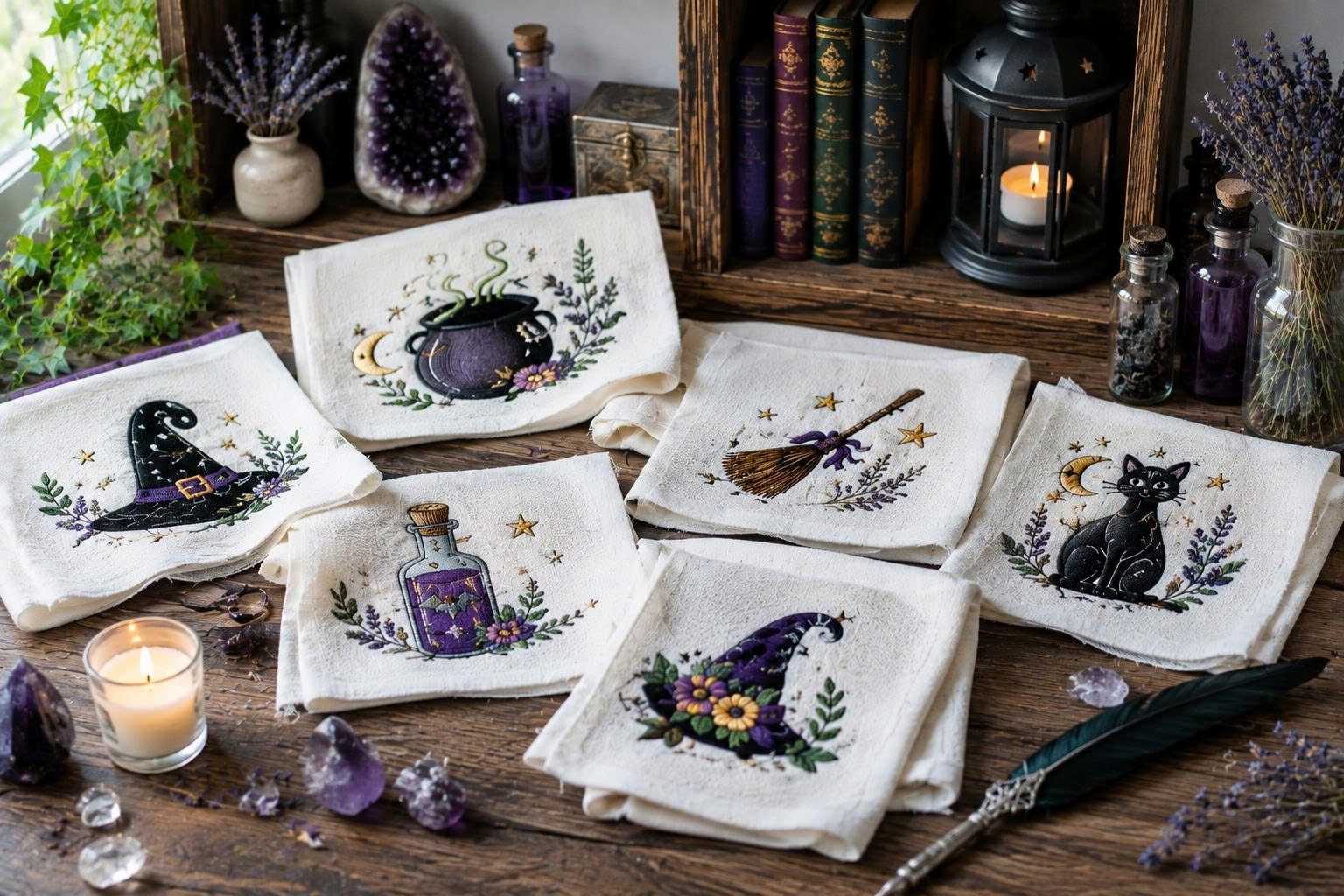 Witch-themed embroidery patterns for beginners
