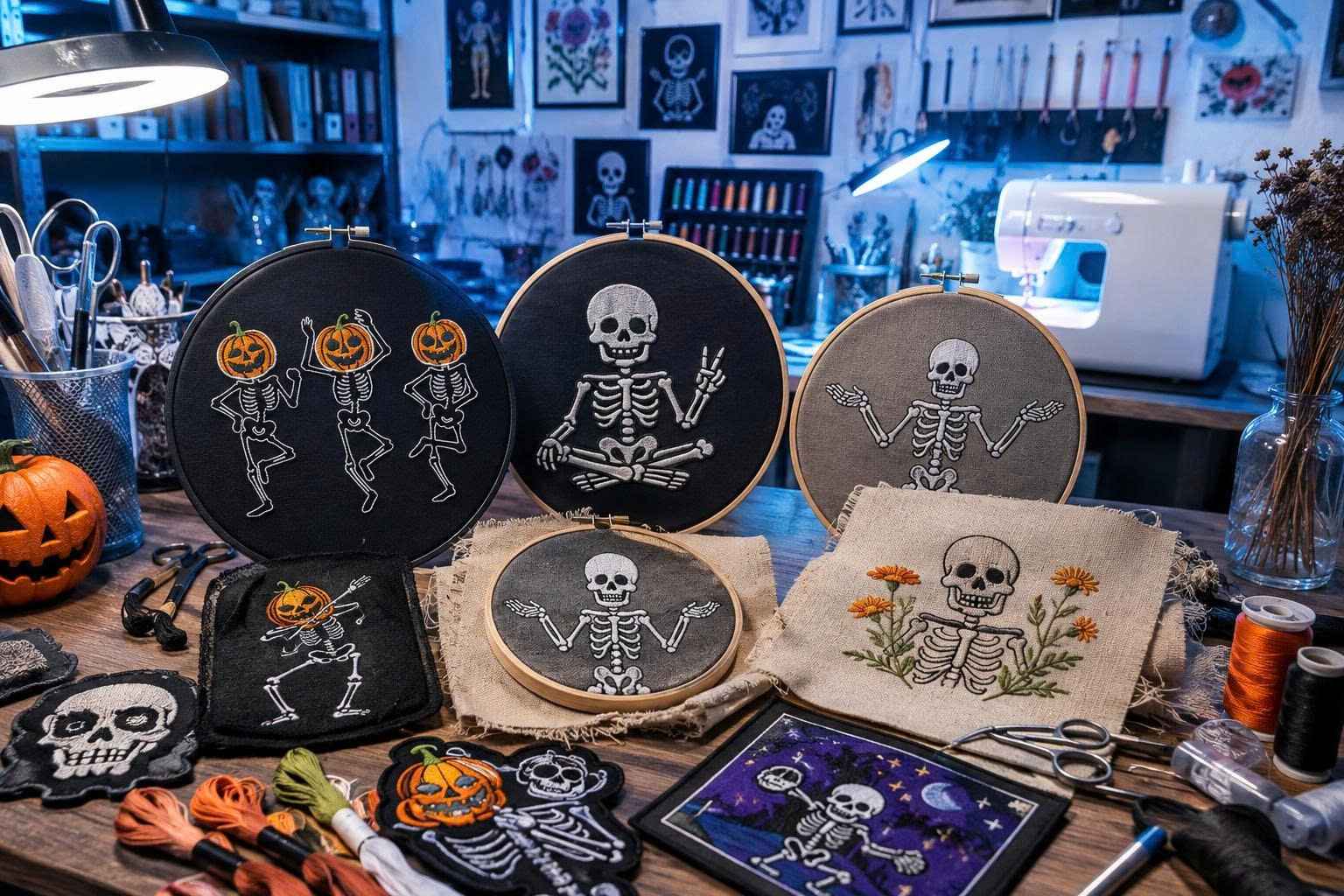 Choosing the best fabric for Halloween skeleton embroidery designs