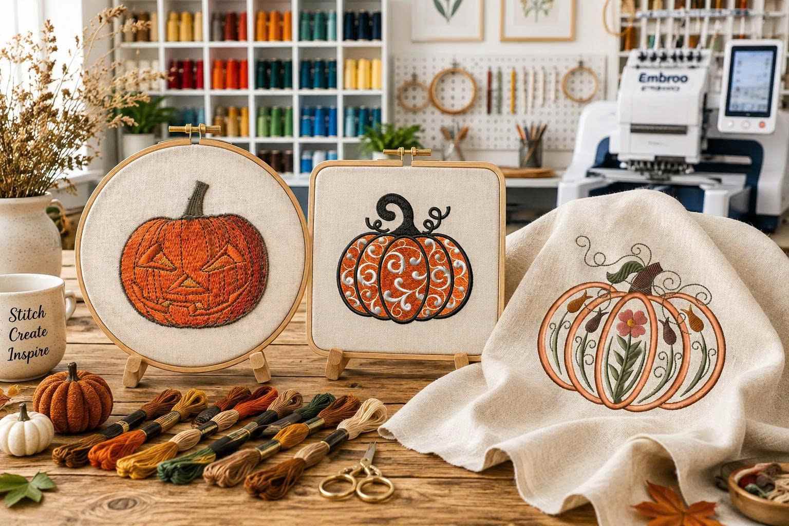 Various pumpkin embroidery design styles