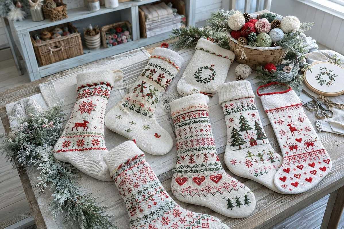 Scandinavian-style Christmas stocking embroidery patterns