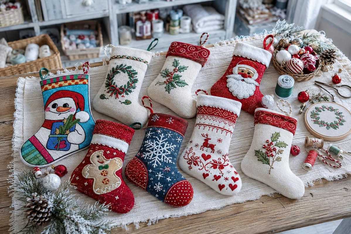 Cute Christmas stocking embroidery patterns for children