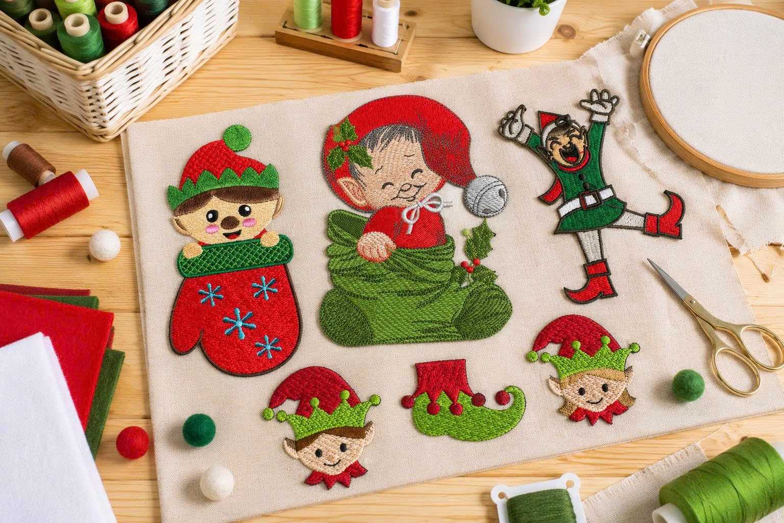 Various elf embroidery design styles