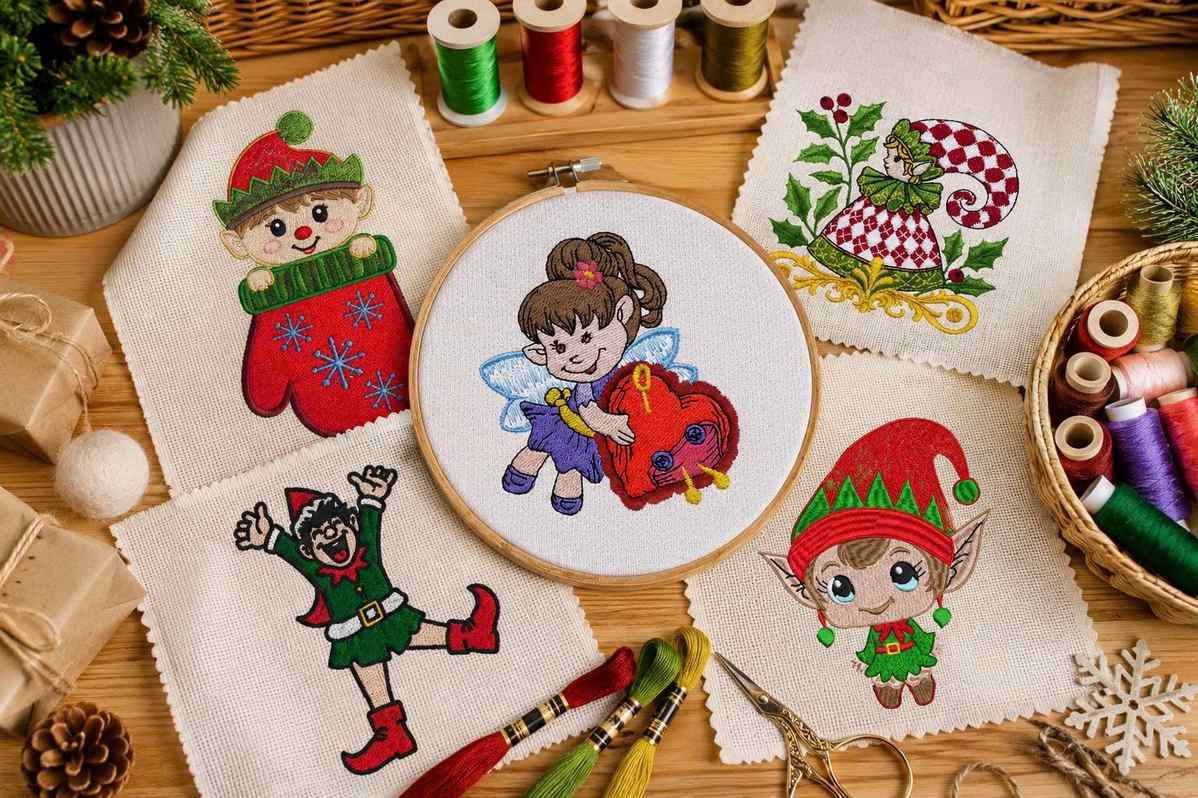 Select high-quality elf-themed embroidery patterns.
