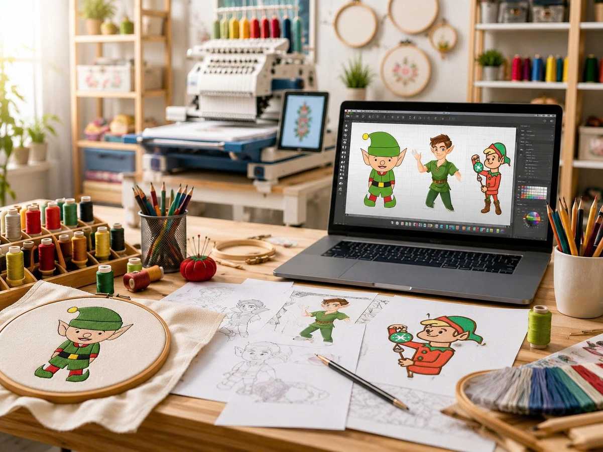 Creative project ideas using Elf embroidery patterns.