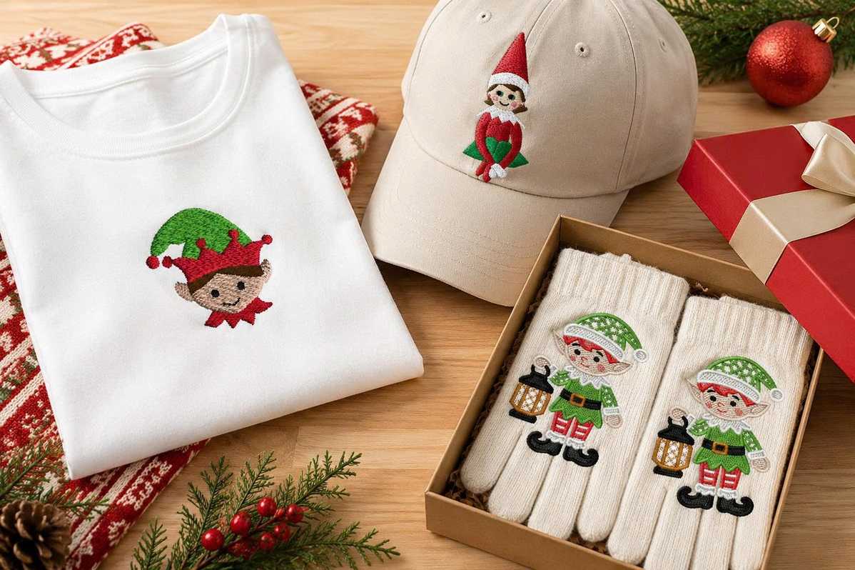 Personalized elf-themed embroidery designs make for meaningful gifts.