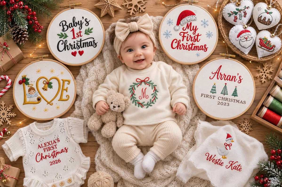 Personalization makes the baby's first Christmas embroidery designs truly unique.