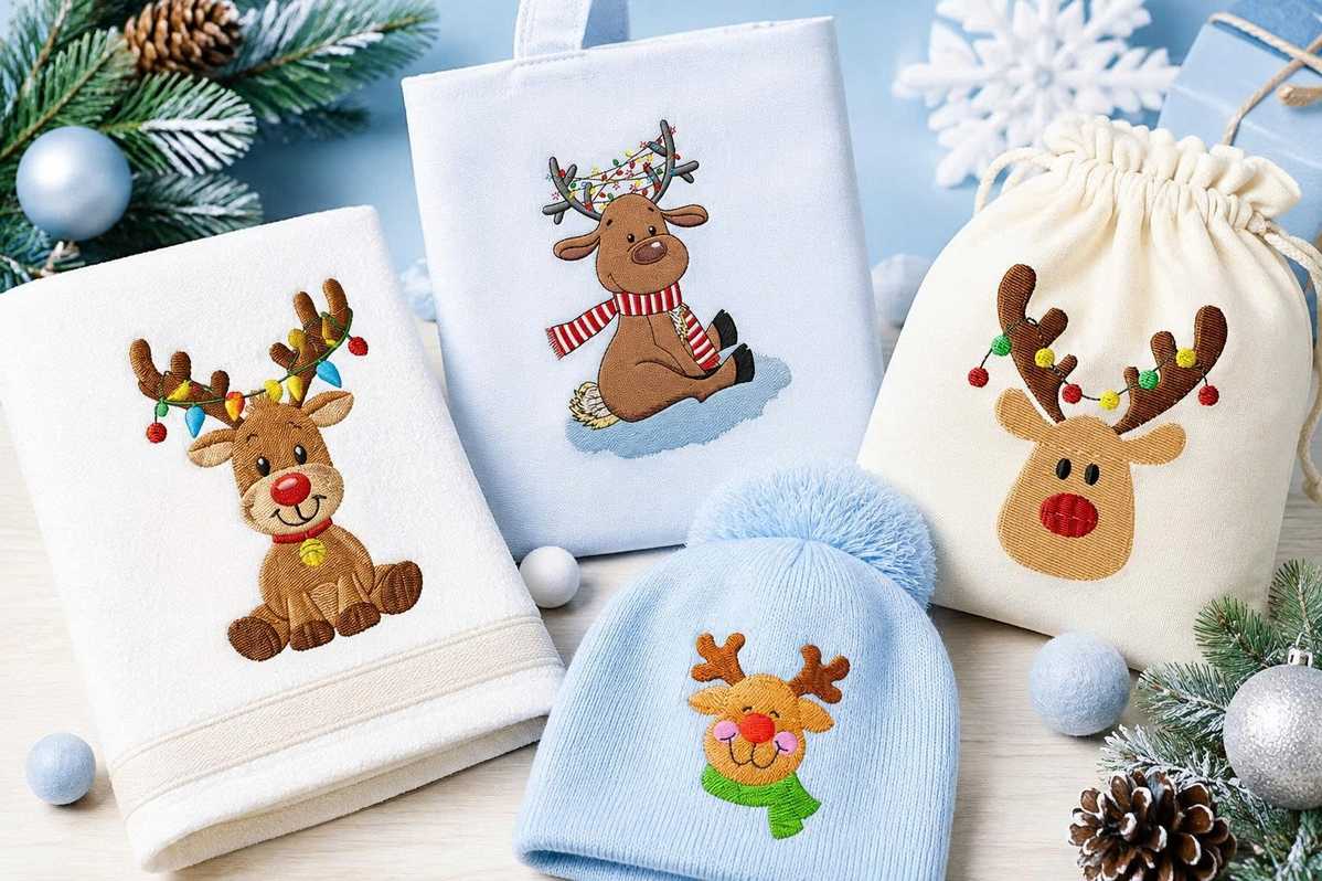 Reindeer embroidery designs are trending this holiday season.
