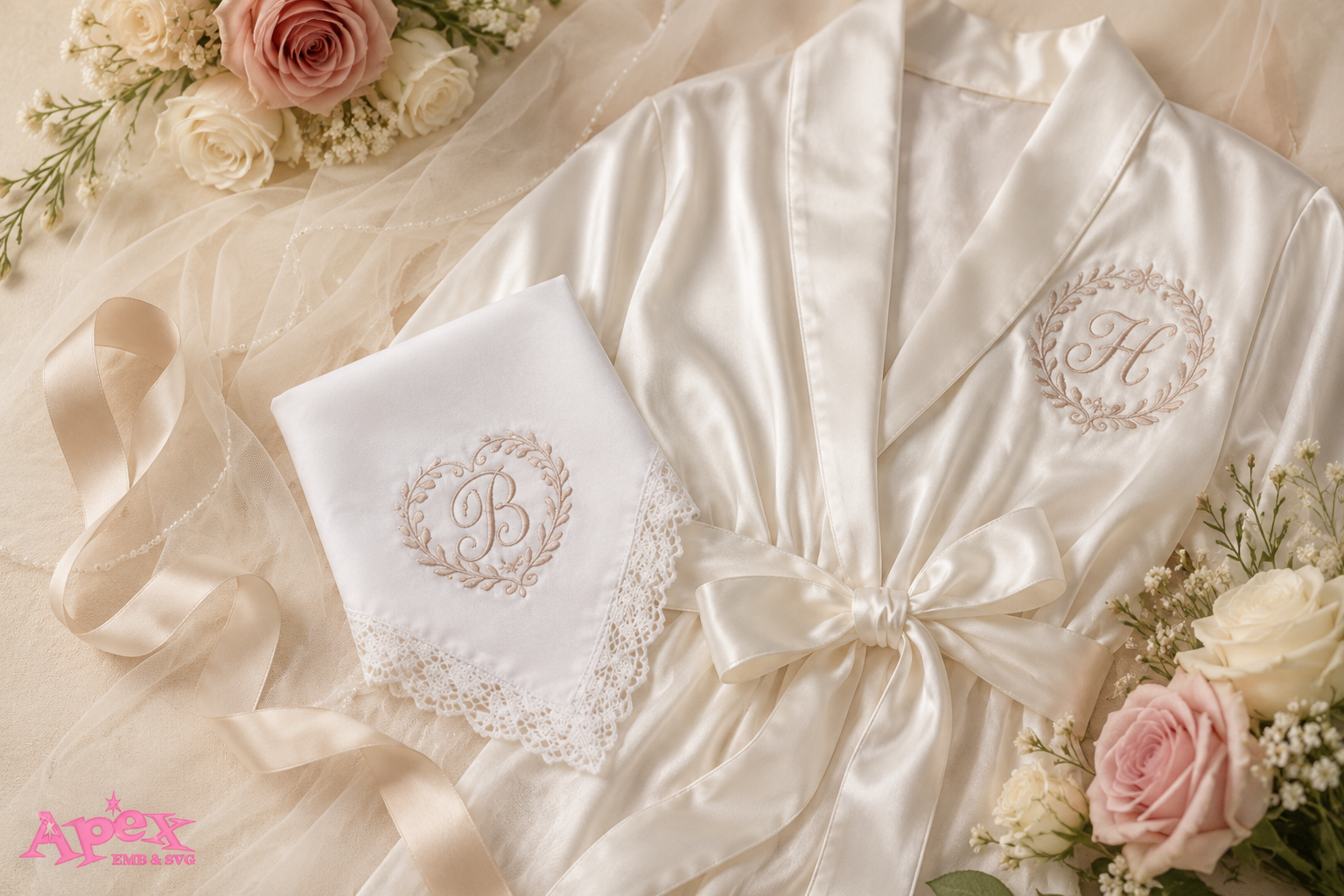 Bridal Robe and Wedding Handkerchief Monogram Ideas