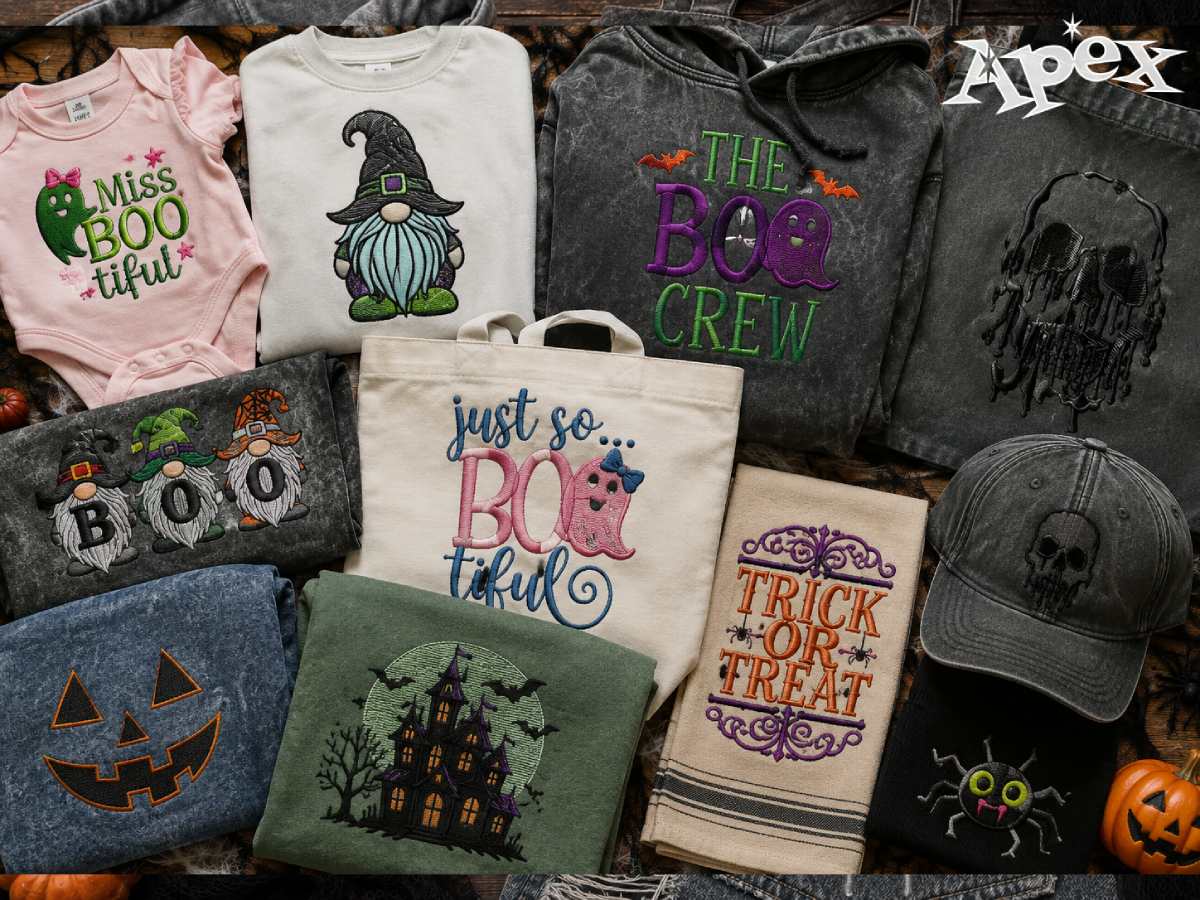 Cute, spooky, and bold Halloween embroidery designs for October projects.