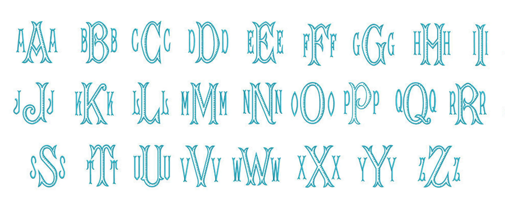 Ribbed Monogram Embroidery Font - Full Alphabet