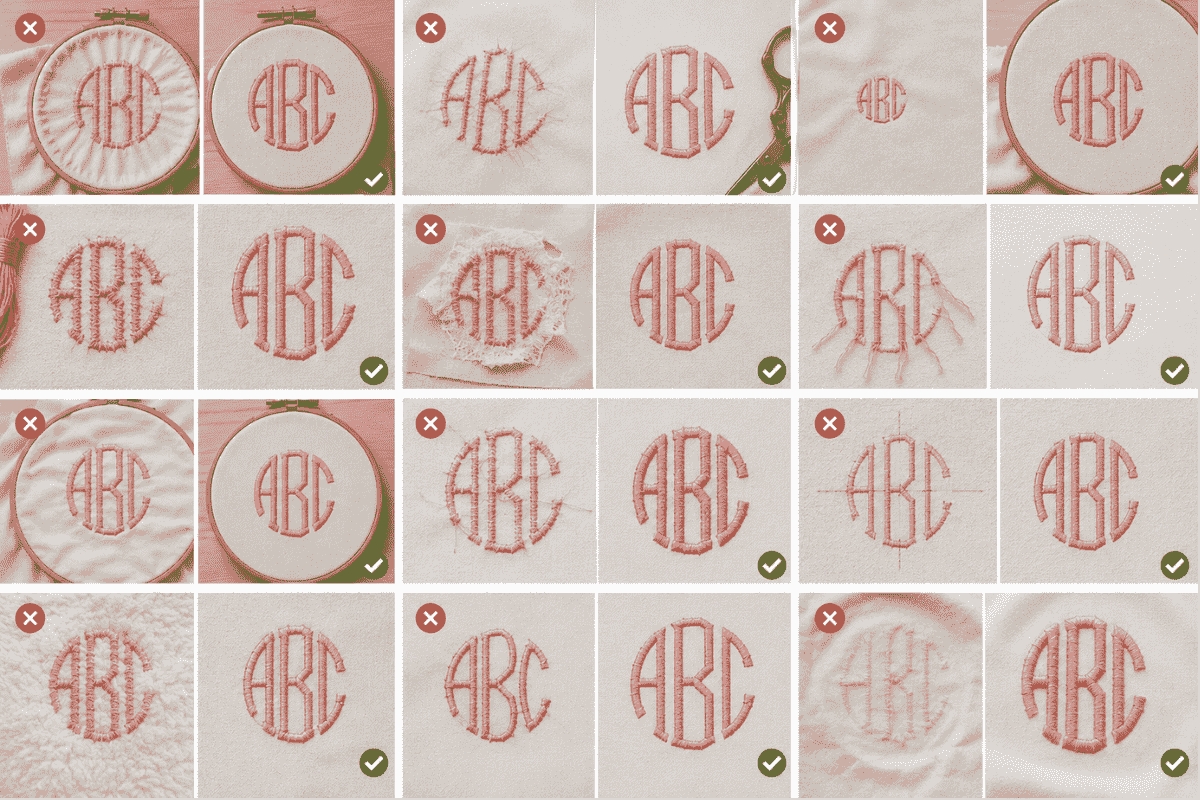 Comparing common mistakes when embroidering monograms.