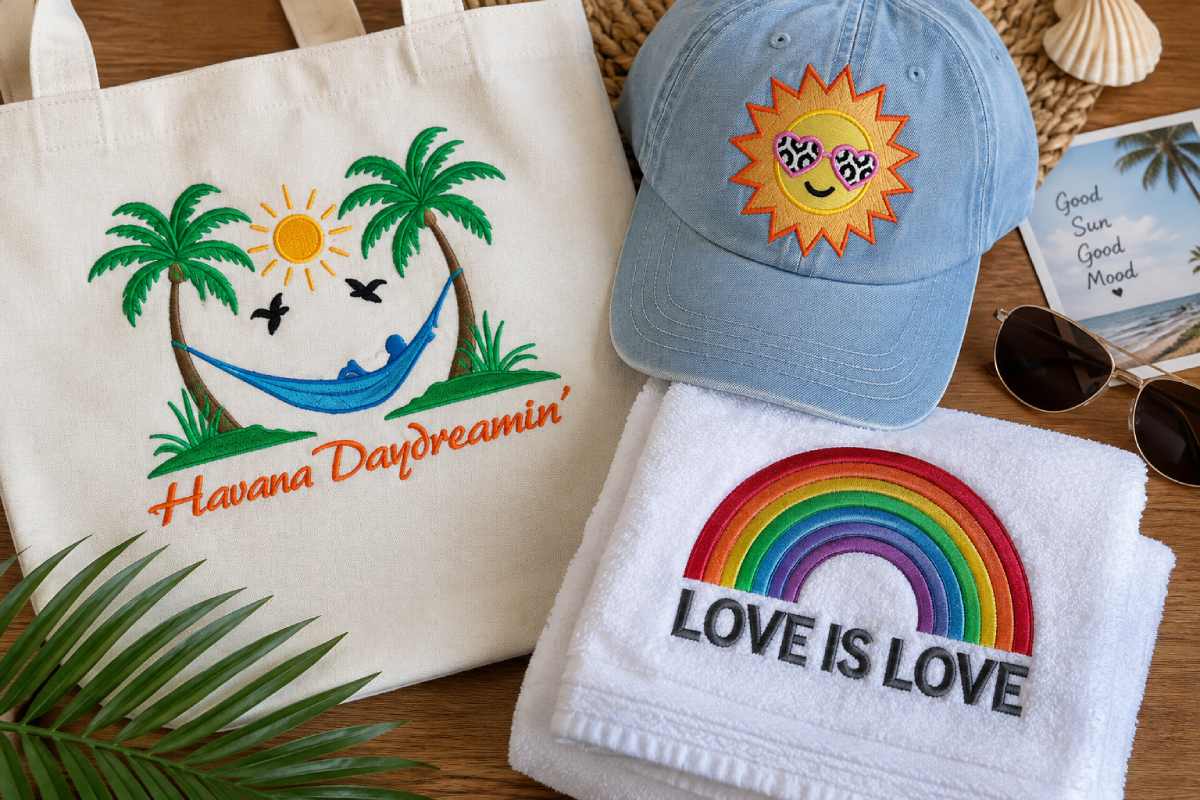 Apex designs to see: Coconut Palm Trees Island Pack, Happy Sun Embroidery Design and Rainbow Embroidery Designs Bundle.
