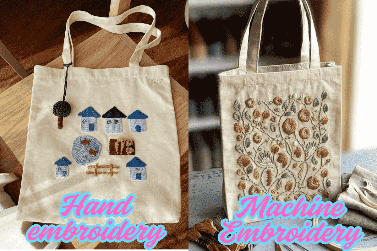hand embroidery and machine embroidery