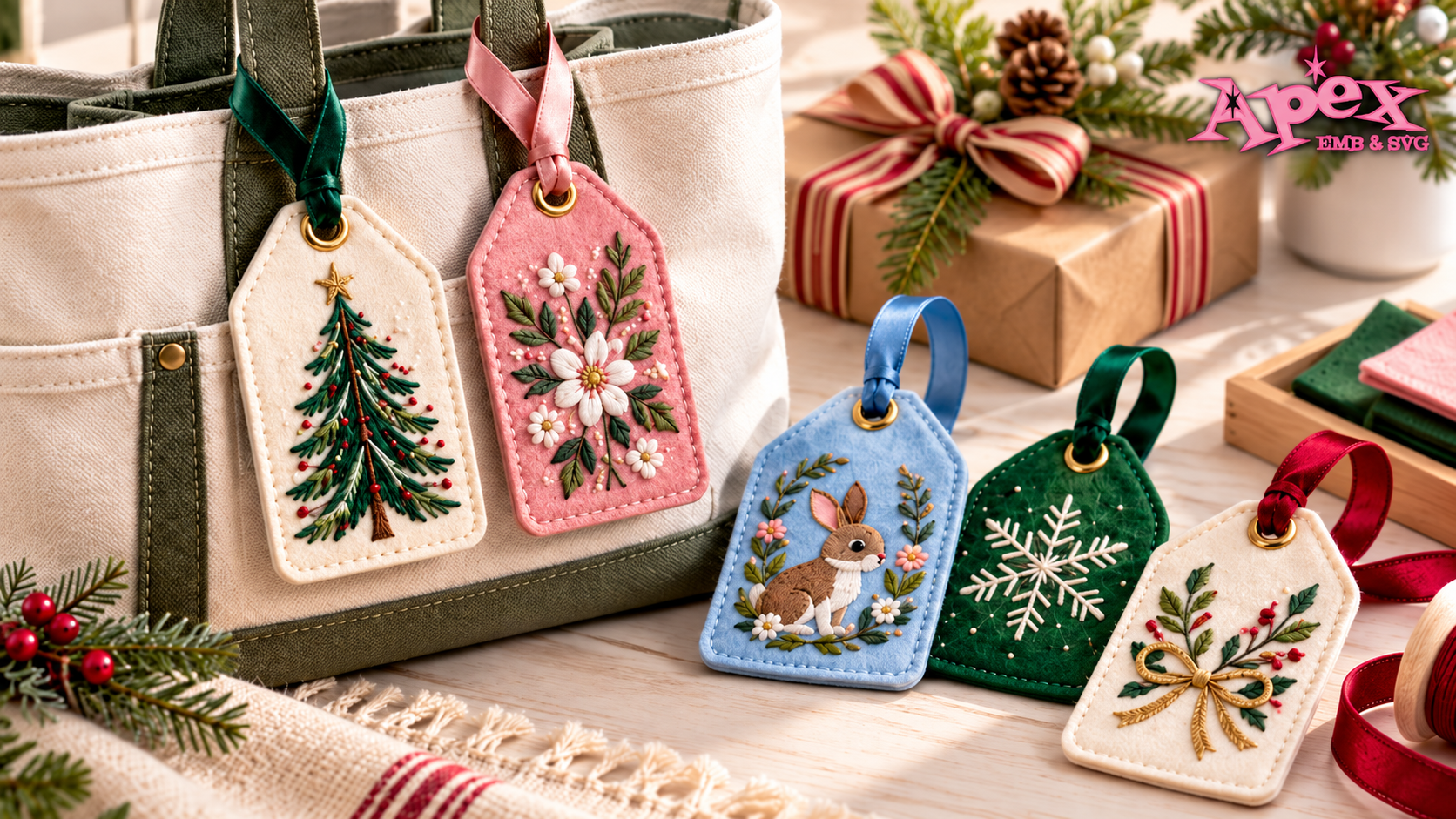 Reusable Embroidered Gift Tags and Bag Tags