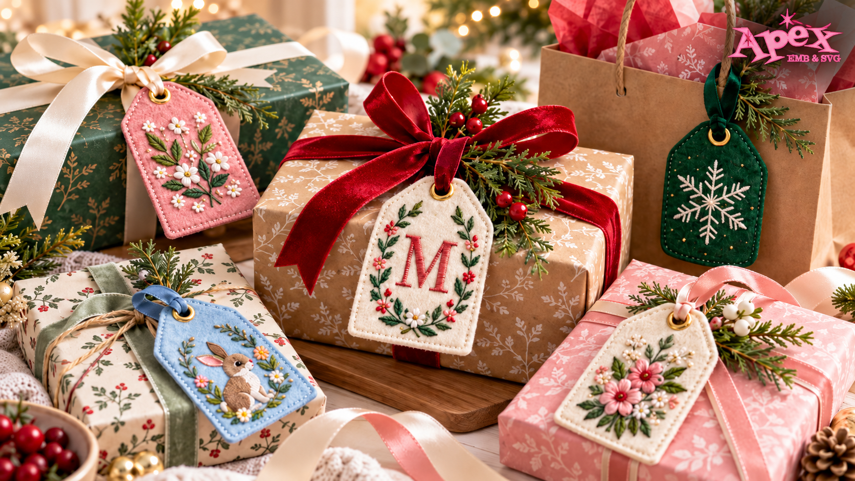 Embroidered Gift Tags for Gift Wrapping