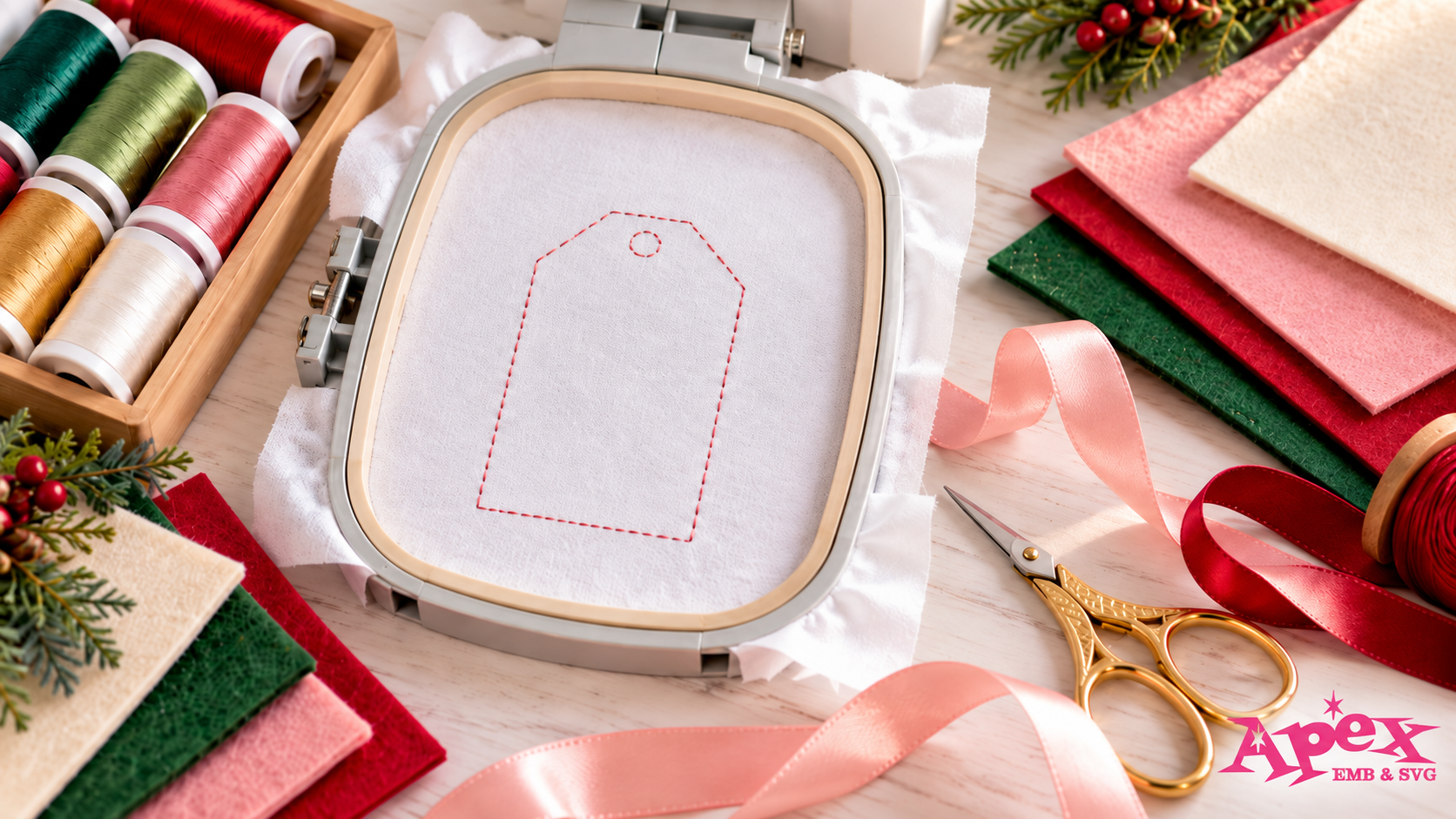 Stitching the Placement Line for an ITH Gift Tag