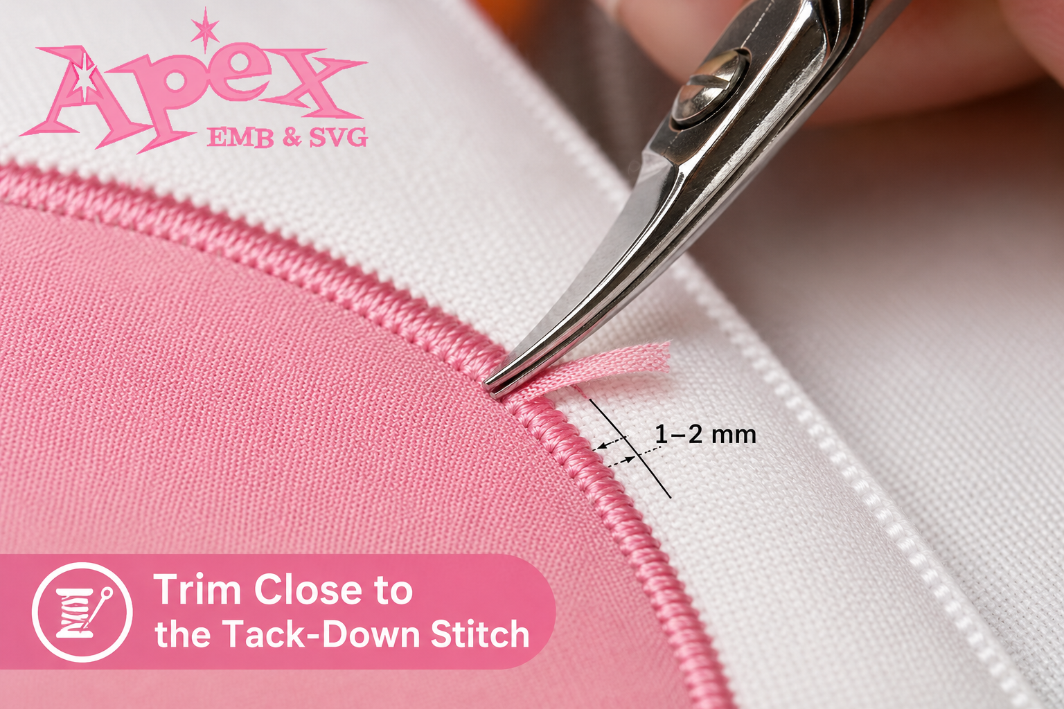 How to Trim Applique Fabric Around the Tack-Down Stitch