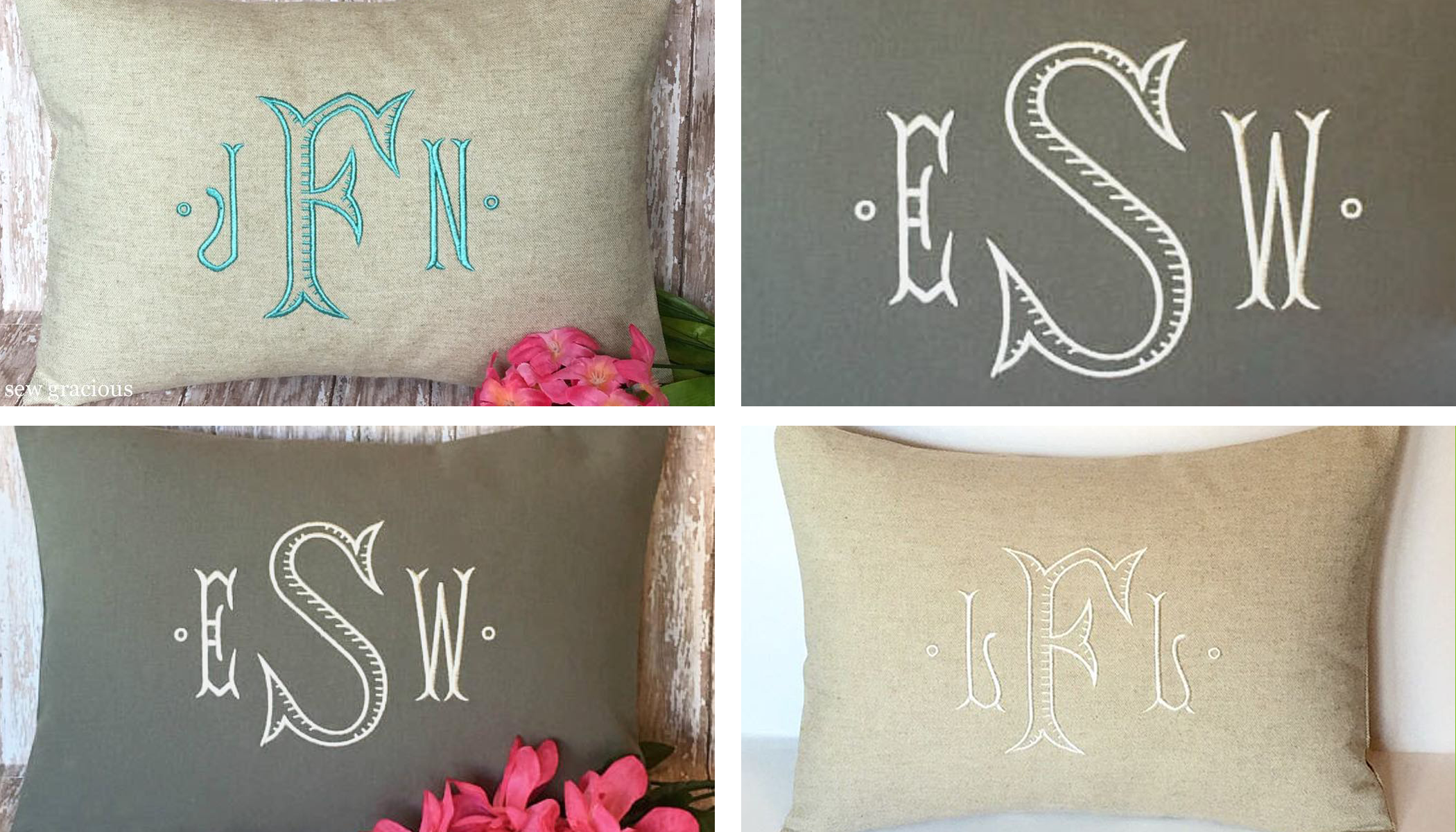 Ribbed Monogram Embroidery Font - Pillows