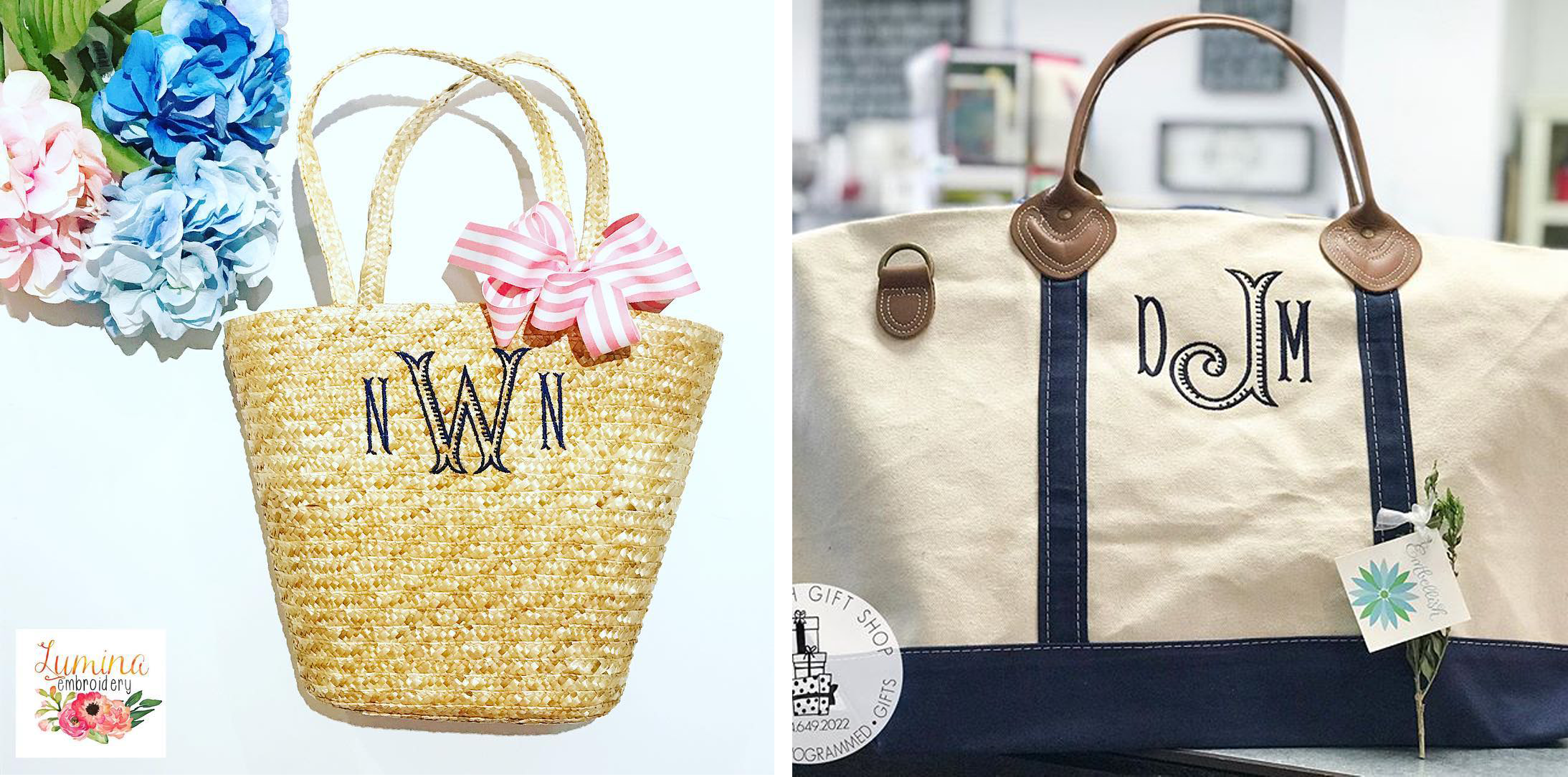 Ribbed Monogram Embroidery Font - Bags and Totes