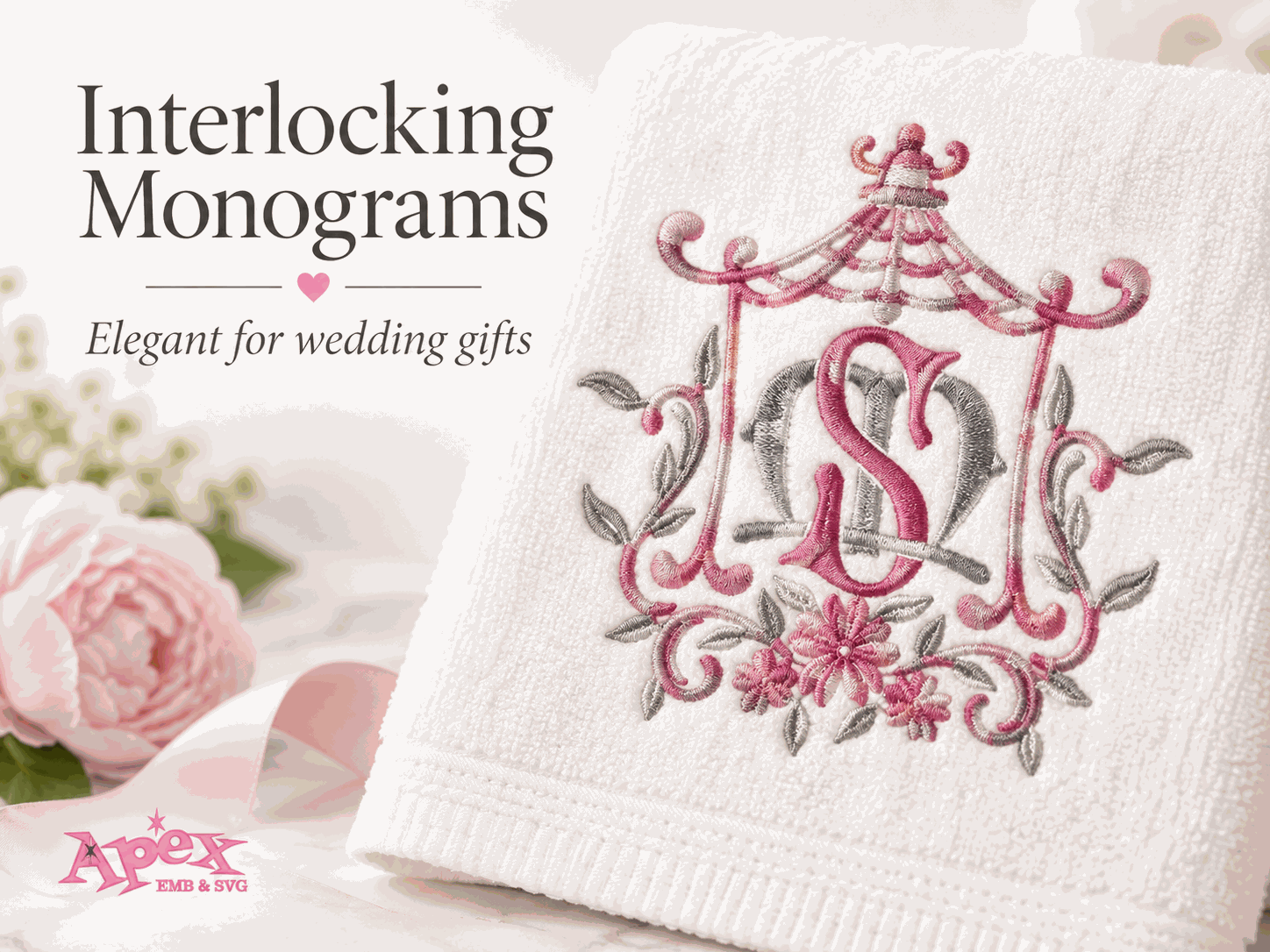Interlocking Monogram Embroidery Fonts for Wedding Gifts